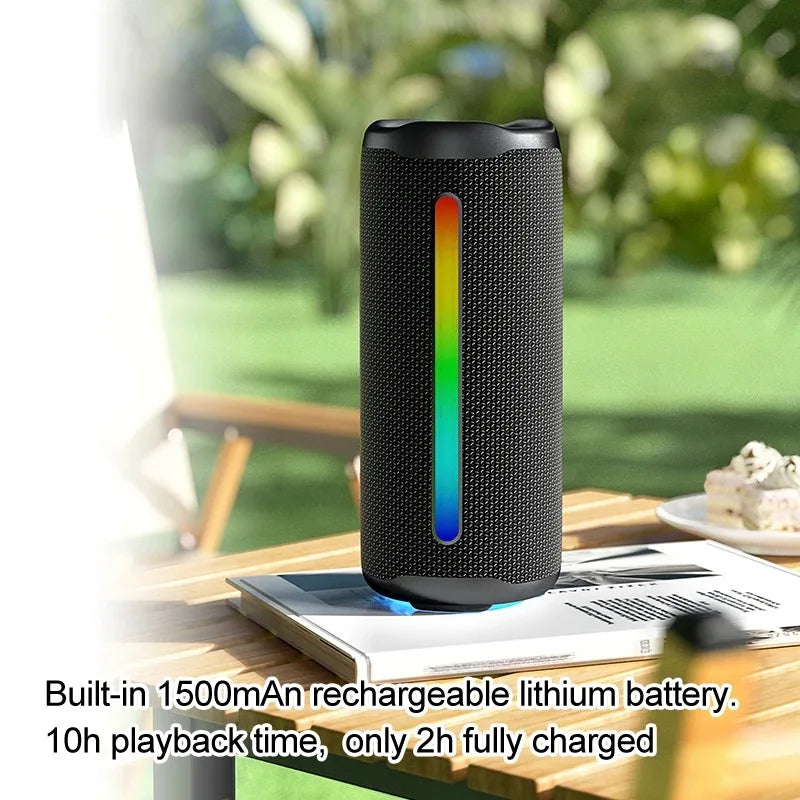 Portable Powerful Bass Speaker Bluetooth 5.3 Colorful RGB Light Fabric Mesh Wireless Audio Boombox Cylinder Outdoor Speaker P6
