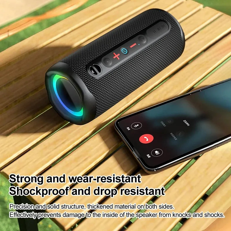 Portable Powerful Bass Speaker Bluetooth 5.3 Colorful RGB Light Fabric Mesh Wireless Audio Boombox Cylinder Outdoor Speaker P6