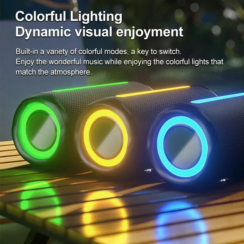 Portable Powerful Bass Speaker Bluetooth 5.3 Colorful RGB Light Fabric Mesh Wireless Audio Boombox Cylinder Outdoor Speaker P6