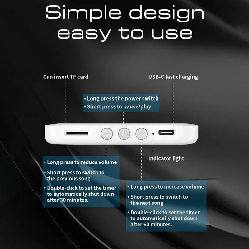 B37B-Bone Conduction Bluetooth 5.2 Speaker,White Noise Sleep Machine Bluetooth Music Box Under Pillow For Improved Sleep