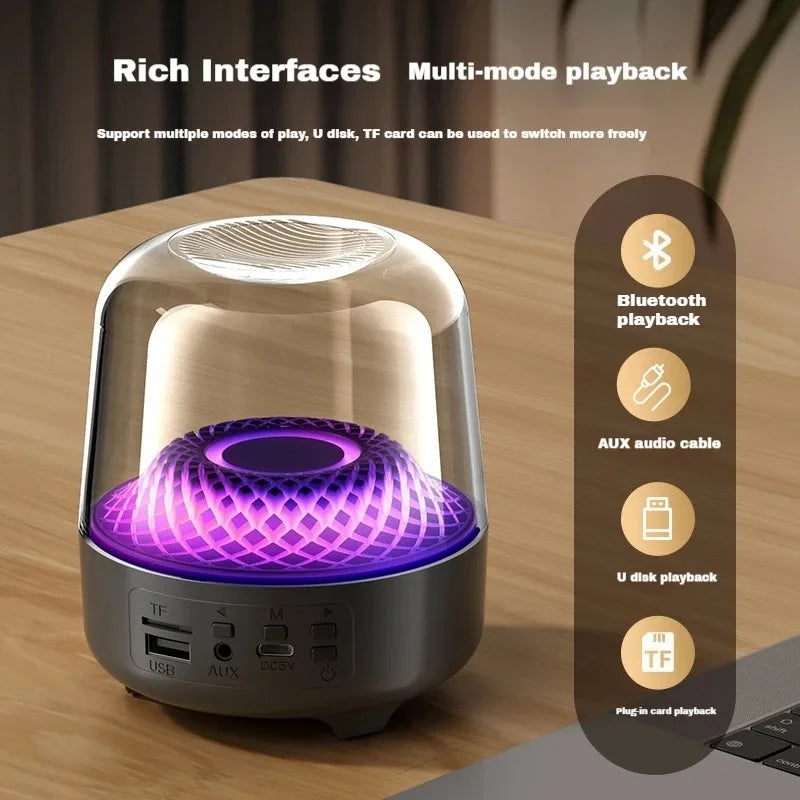 Portable RGB Bluetooth Speaker Wireless Subwoofer Bluetooth 5.3 Harma Glass Subwoofer Home Desktop Speaker For Night Sleeping