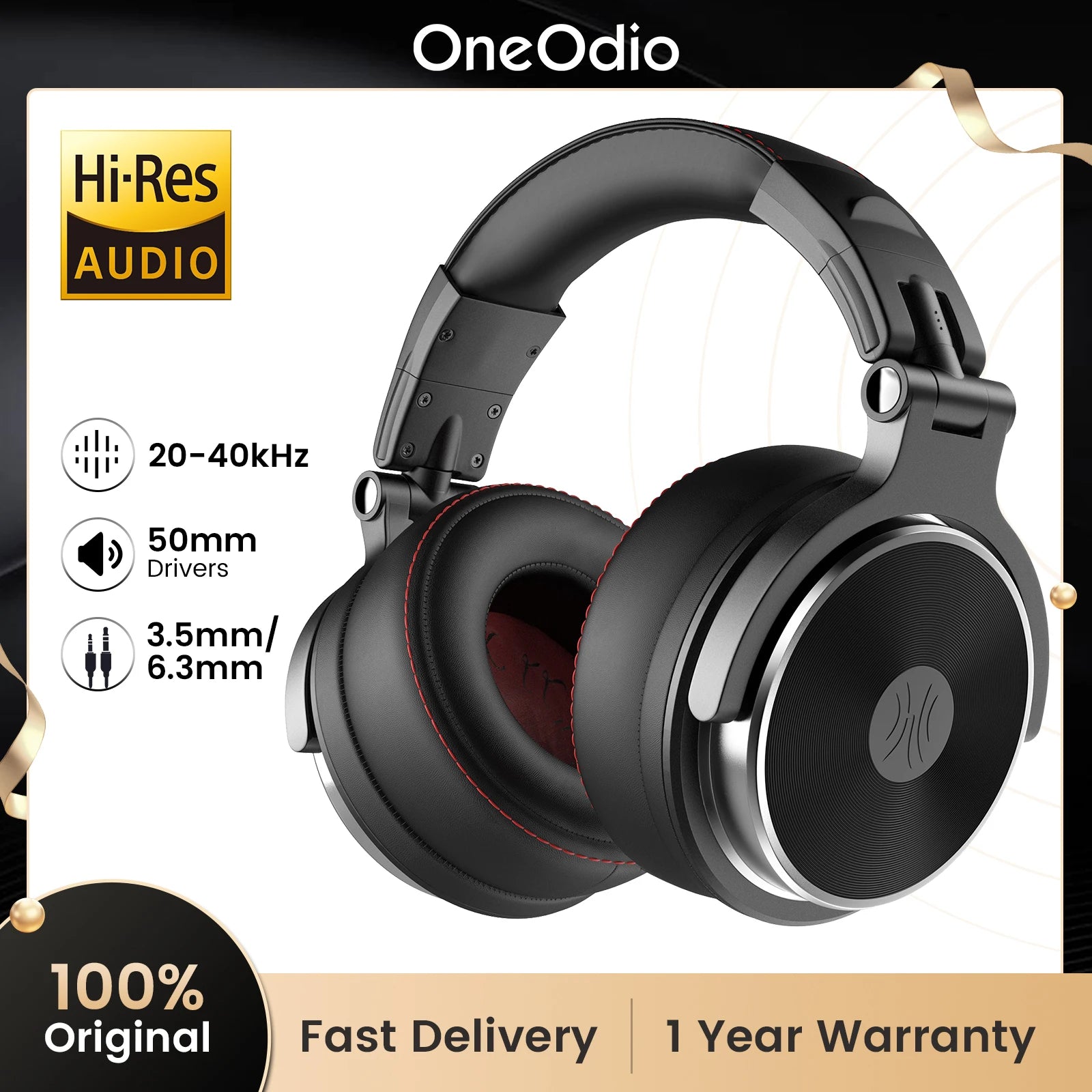Oneodio Pro-50 Wired Headphones with Hi-Res 50mm Drivers for Studio Monitoring,Professional Music Headphone with Comfort Ear Pad