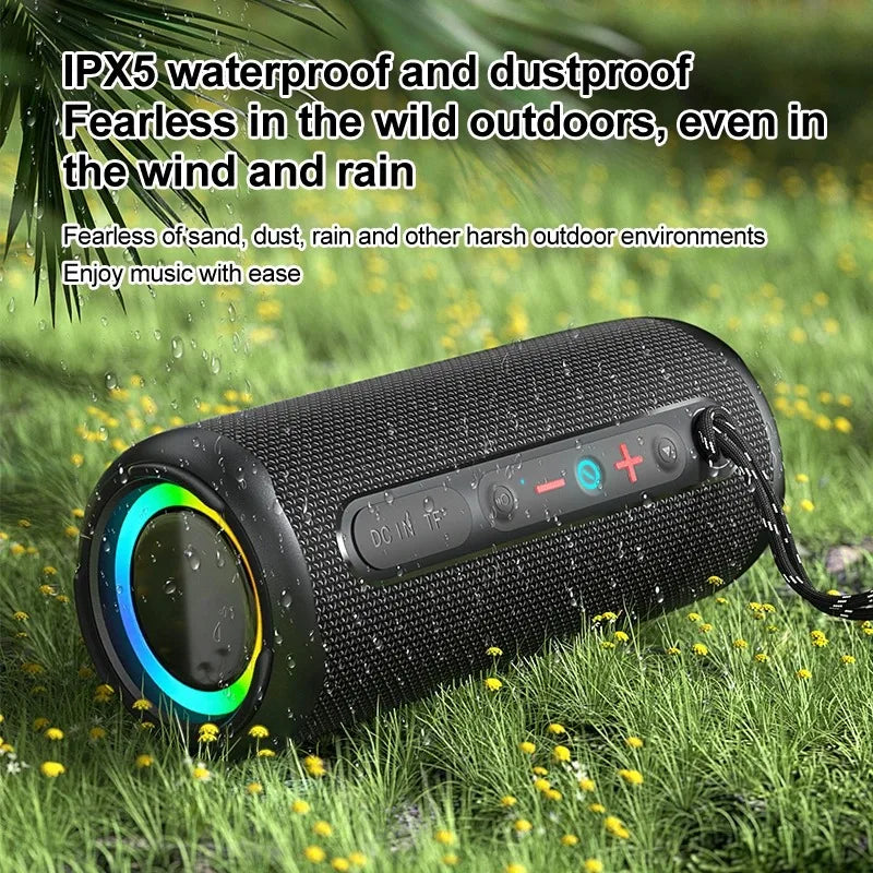 Portable Powerful Bass Speaker Bluetooth 5.3 Colorful RGB Light Fabric Mesh Wireless Audio Boombox Cylinder Outdoor Speaker P6