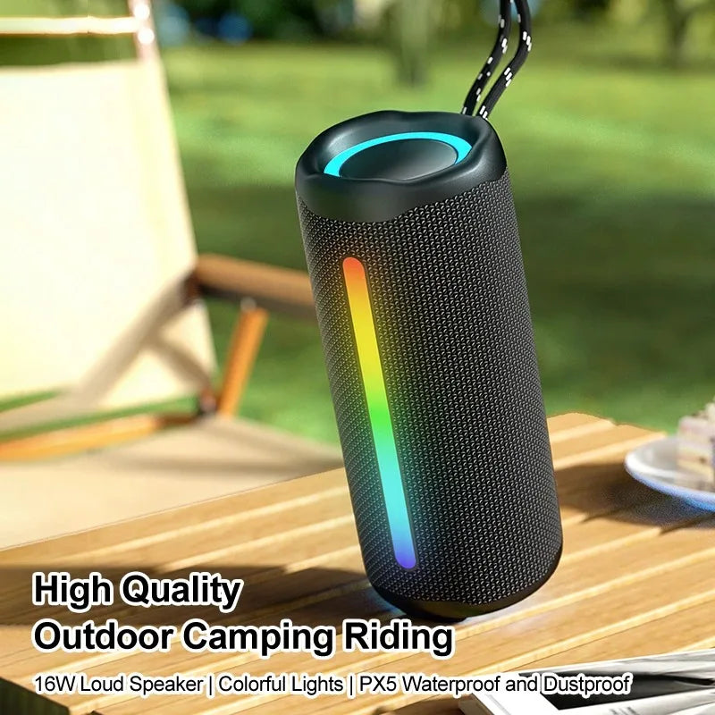 Portable Powerful Bass Speaker Bluetooth 5.3 Colorful RGB Light Fabric Mesh Wireless Audio Boombox Cylinder Outdoor Speaker P6