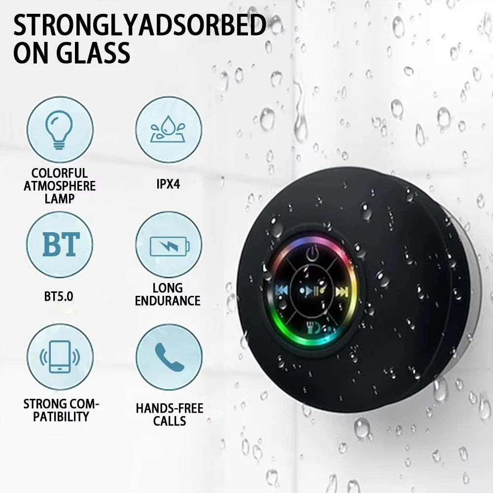 Hot Portable Wireless Bluetooth Speaker LED IPX4 Waterproof Loudspeaker Outdoor Bathroom Large Suction Cup Mini Stereo Sound Box