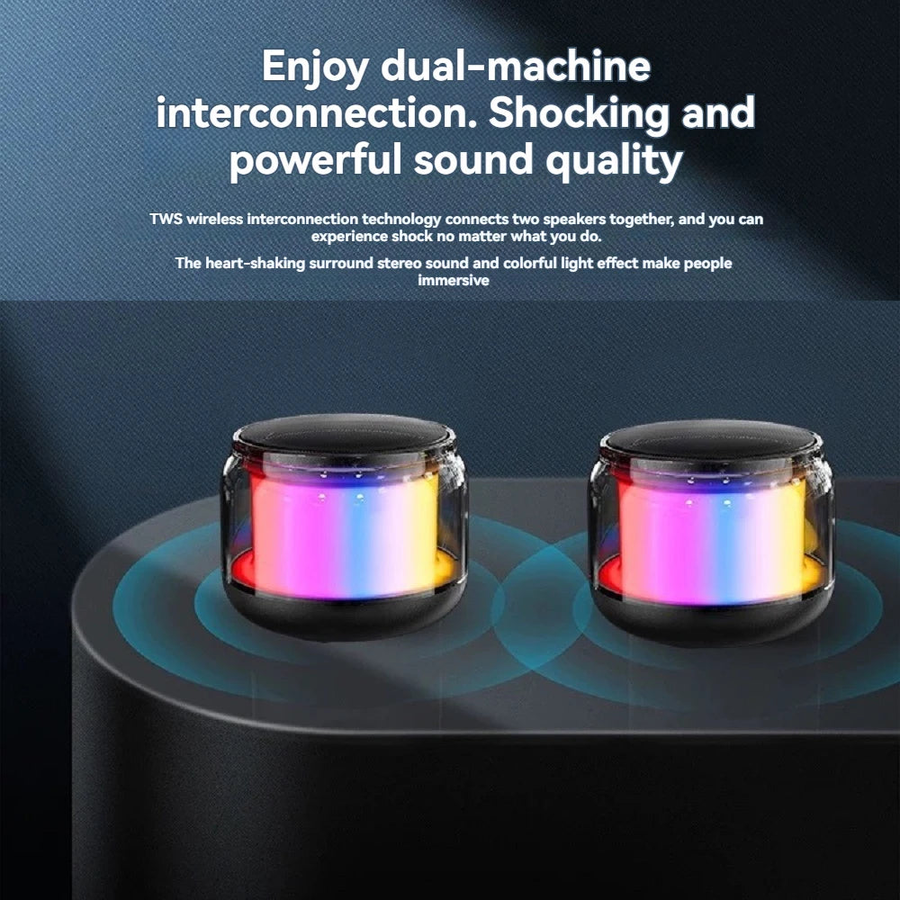 Mini Compactly TWS Wireless Bluetooth-compatible 360° Speaker Soundbar Loudspeaker LED Lights for Travel/Outdoor Activity/Home